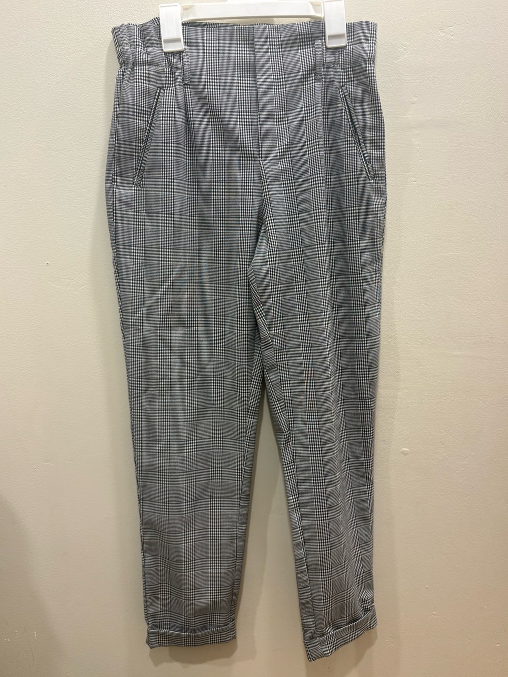 Zara Trafaluc Plaid Paperbag Ankle Pants Gray Black XS